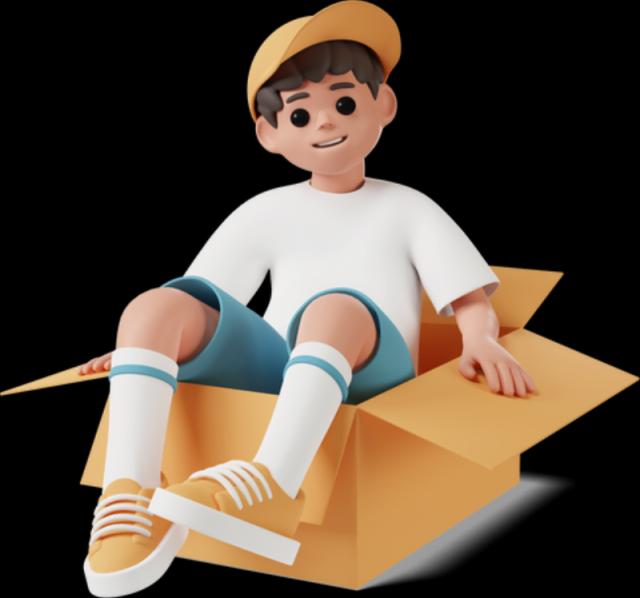 Junge sitzt in einer leeren Pappbox